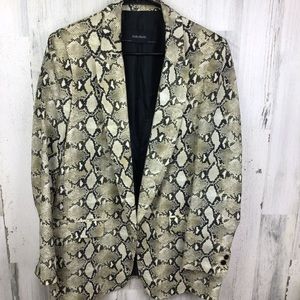 Zara Basic Snakeskin Snake Print Repitile Blazer Open Front Shoulder Pads M. 
I